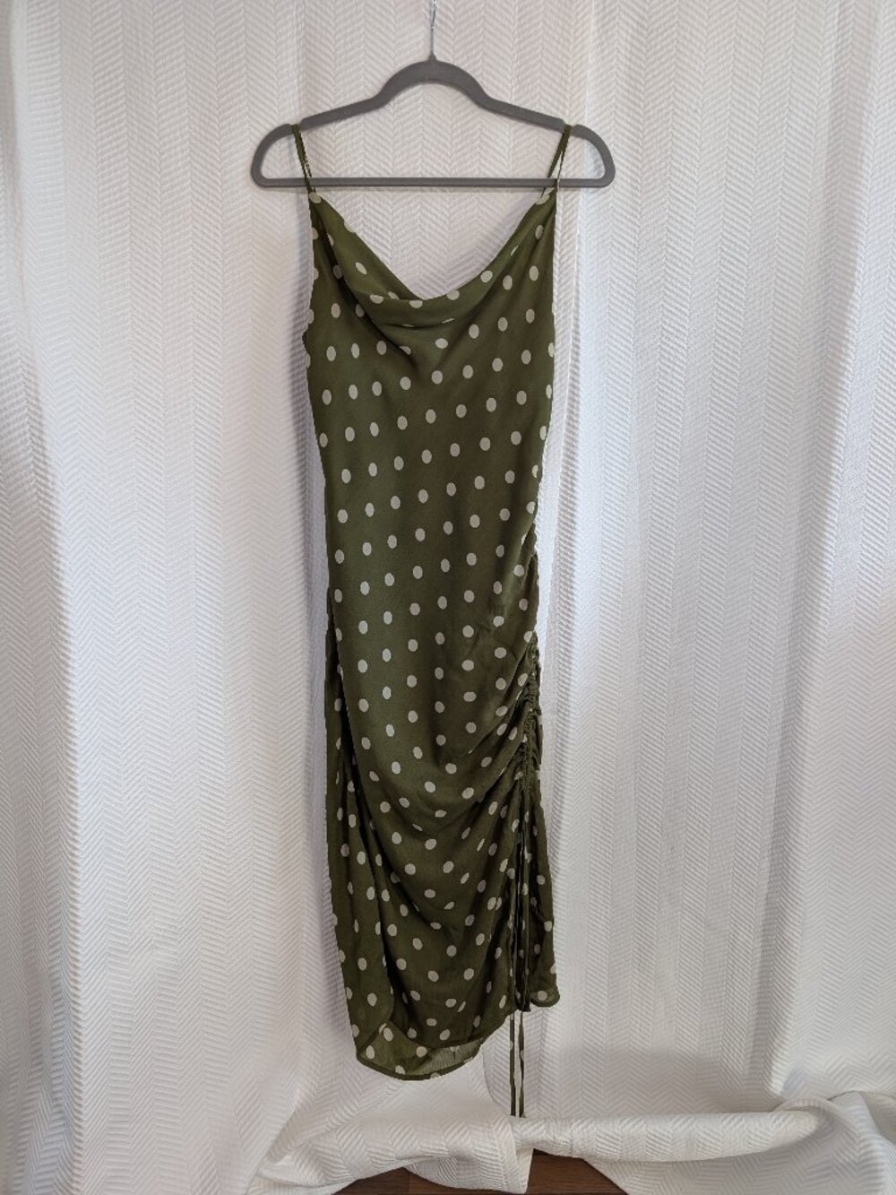 Chriselle Lim Colette Polka Dot Slip Dress Midi Cowl Neck Olive Green Medium